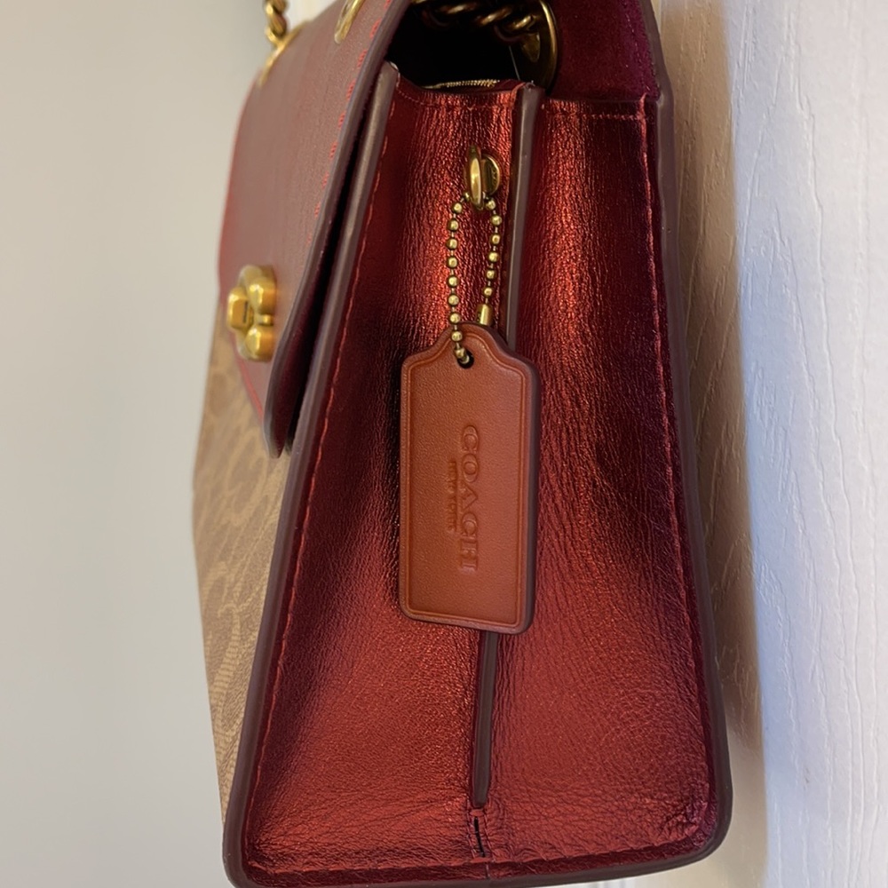 Coach Signature Canvas Crossbody with Red Leather Flap and Gold Hardware - Picture 3 of 8